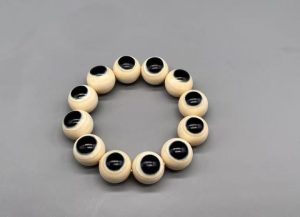 Mammoth Ivory Blue Eye Bead Bracelet — Natural Color, Rare Collection