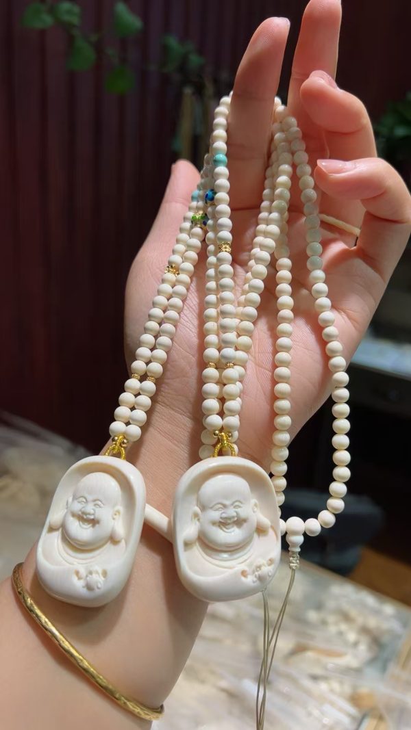 Mammoth Ivory Maitreya Buddha Pendant — Hand-Carved Blessing Amulet