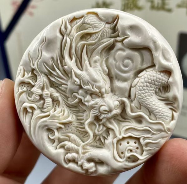 Mammoth Ivory “Soaring Dragon” Hand-Carved Pendant