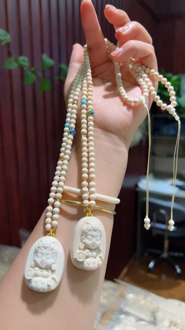 Mammoth Ivory Green Tara Pendant Set — Hand-Carved, Graceful & Auspicious