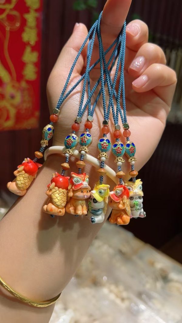 Hand-Painted Mammoth Ivory Lucky Lion Charm — Phone & Bag Accessory