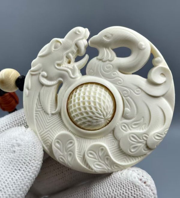Dragon & Phoenix Harmony Mammoth Ivory Pendant