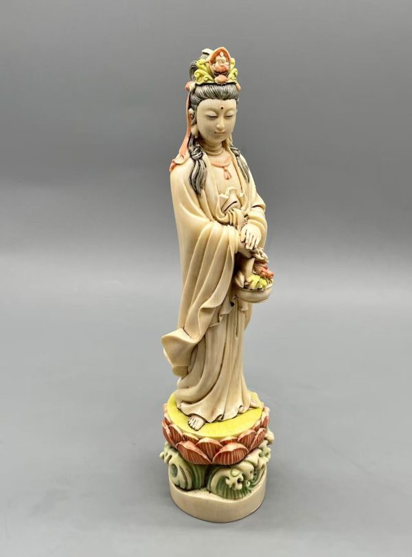 Graceful Guanyin Hand-Carved Mammoth Tusk Sculpture